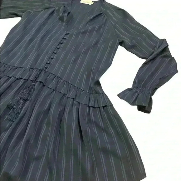 Line + Dot Navy Desi Flounce Striped Button Front Tassel Swing Dress Size M - Picture 8 of 13